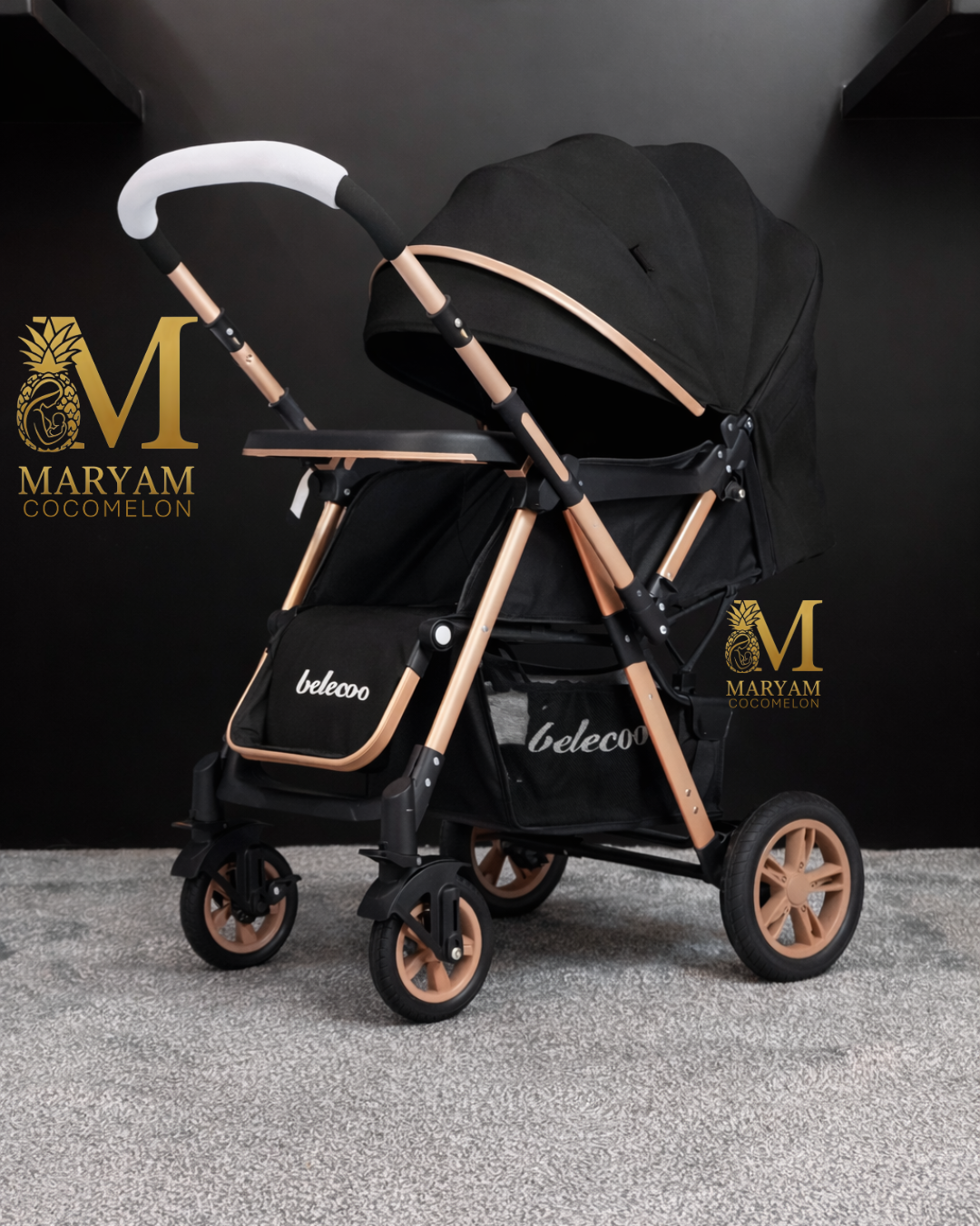 beleeco 511 baby stroller (Rubber wheels and gold rims)