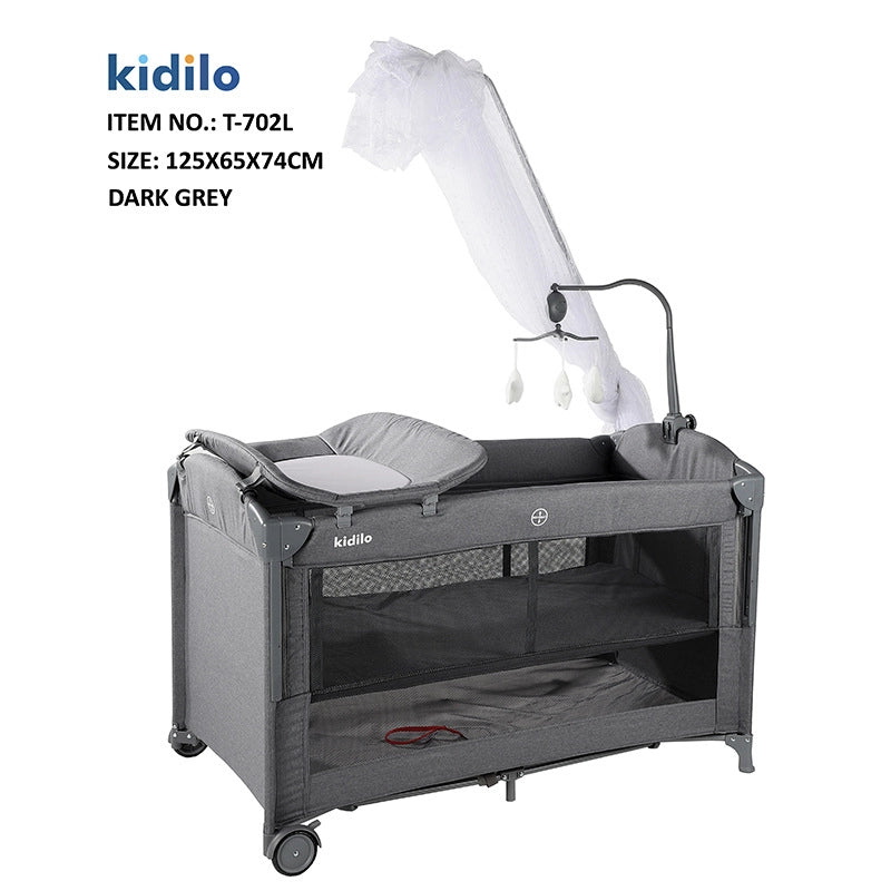 سرير أطفال Kidilo T-702L متعدد الوظائف وقابل للطي للسفر